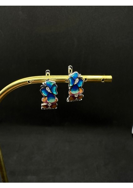 Çiçekli Mineli Ithal Gümüş Küpe