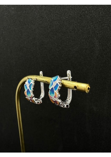 Çiçekli Mineli Ithal Gümüş Küpe modelleri