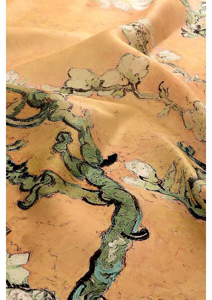 Hardal Badem Çiçeği Desen Vual Ipek Şal fırsatları