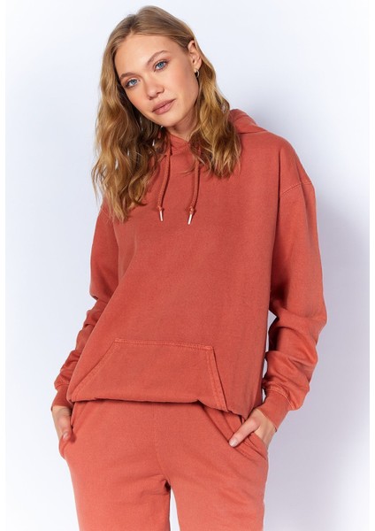 Eskitme/soluk Efektli Regular/normal Kalıp Kapşonlu Kanguru Cepli Örme Sweatshirt | KIREMIT-8851 modelleri