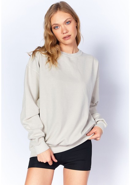 Eskitme/soluk Efektli Basic Kalıp L Örme Sweatshirt | Taş| EK100278852-8852