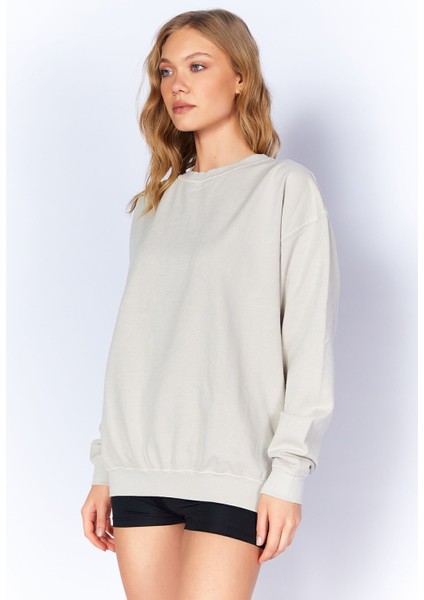 Eskitme/soluk Efektli Basic Kalıp L Örme Sweatshirt | Taş| EK100278852-8852 fırsatları
