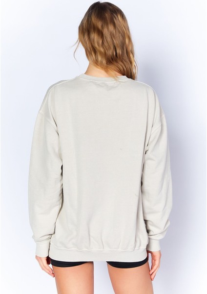 Eskitme/soluk Efektli Basic Kalıp L Örme Sweatshirt | Taş| EK100278852-8852 indirimleri