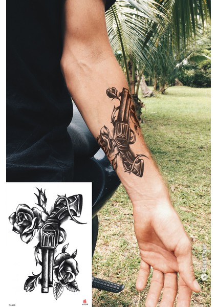 Silah ve Gül Geçici Dövme 15X21 cm Tattoo