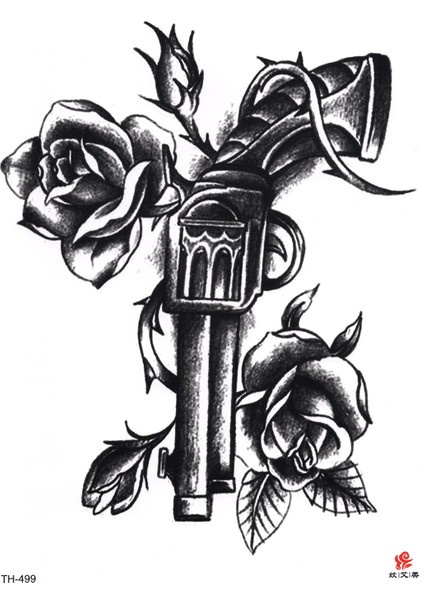Silah ve Gül Geçici Dövme 15X21 cm Tattoo fiyatları