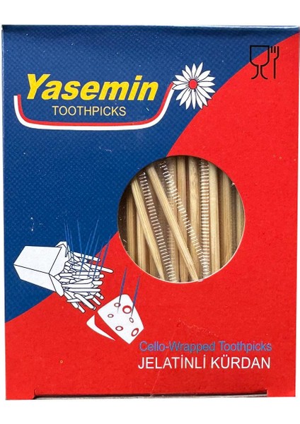 Yasemin Jelatinli Kutulu Poşetli Ahşap Kürdan -Standart Boy - 500 Adetlik 1 Paket