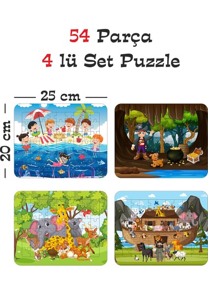 54 Parça Ahşap Eğitici Yapboz Puzzle Seti (Set 2)
