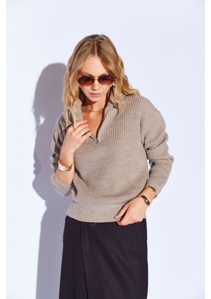 Vizon Pamuklu Soft Doku Fermuarlı Yarım Balıkcı Yaka Kadın Kazak | EK100539429 fiyatları