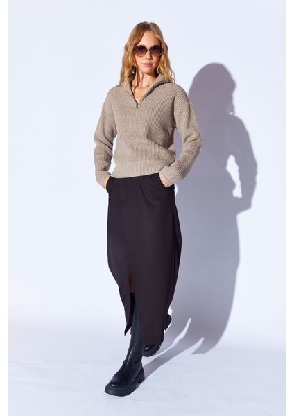 Vizon Pamuklu Soft Doku Fermuarlı Yarım Balıkcı Yaka Kadın Kazak | EK100539429 modelleri