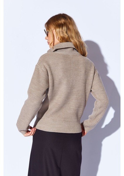 Vizon Pamuklu Soft Doku Fermuarlı Yarım Balıkcı Yaka Kadın Kazak | EK100539429 indirimleri