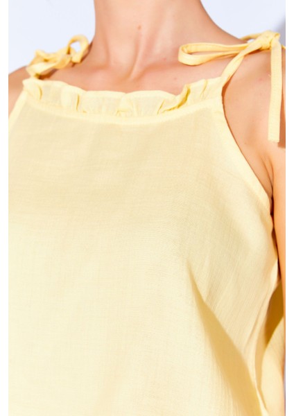 Sarı Pamuk Müslin Yıkamalı Şort Atlet Rahat Kesim Kadın Pijama Takımı | Mkw179977-01 fırsatları