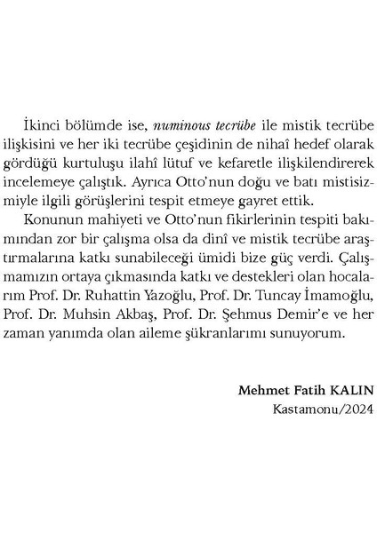 Rudolf Otto'da Dini Tecrübe ve Mistisizm - Mehmet Fatih Kalın