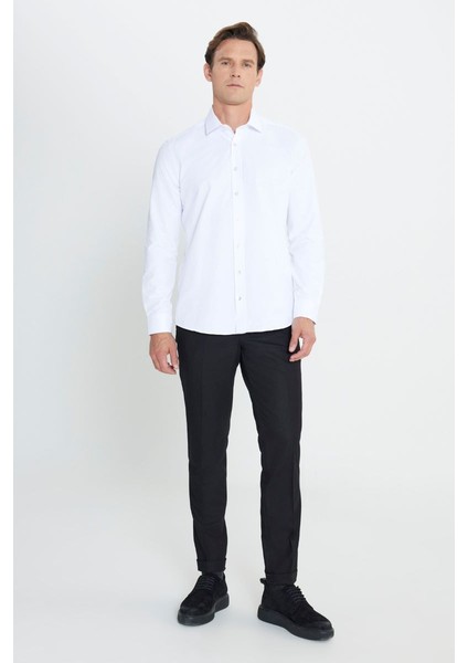 Slim Fit Dar Kesim Klasik Yaka Armürlü Beyaz Gömlek fiyatları