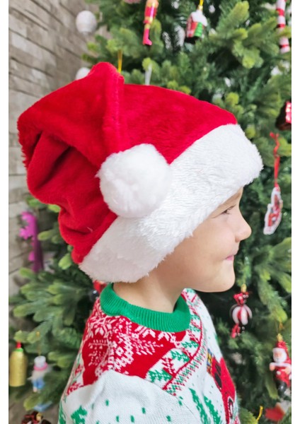 Kalın Kadife Yılbaşı Şapkası Noel Baba Şapkası Lüks Ucu Ponponlu Kalın modelleri