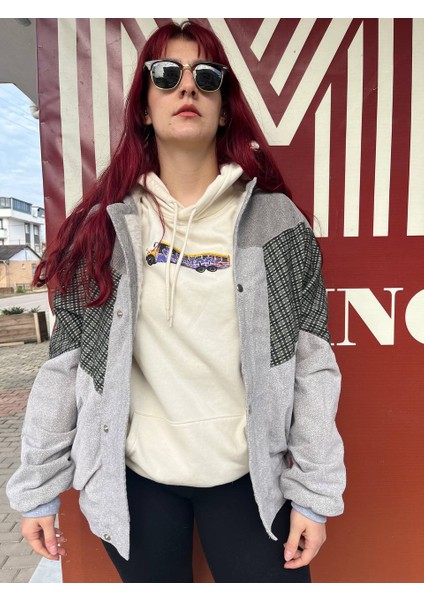 Vintage Oversize Retro Etnik Desenli Kürklü Ceket Gedk4