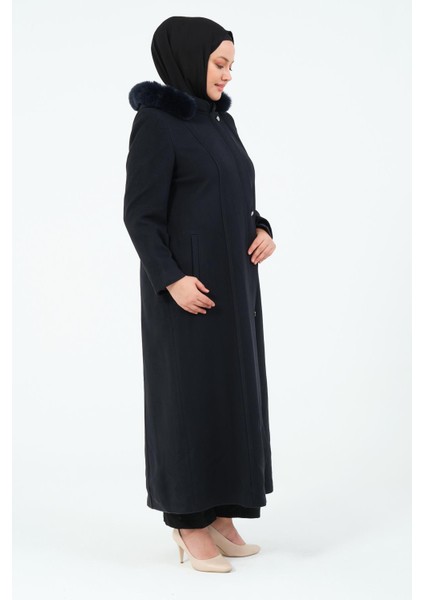 Çakıl Kadın Büyük Beden Astarlı Tesettür Kapüşonlu Düğmeli Kaşe Manto modelleri