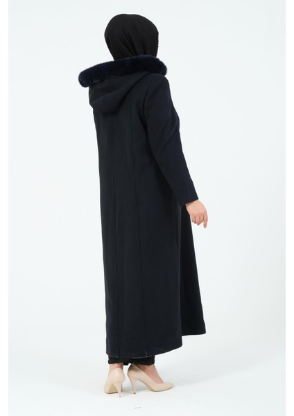 Çakıl Kadın Büyük Beden Astarlı Tesettür Kapüşonlu Düğmeli Kaşe Manto indirimleri