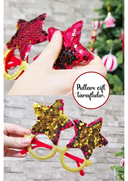 Yılbaşı Parti Gözlüğü Pullu Yıldız Şekilli Kırmızı Gold Pullu Gözlük fiyatları