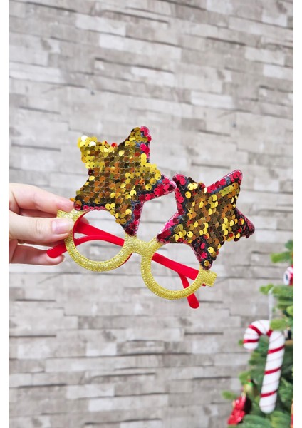 Yılbaşı Parti Gözlüğü Pullu Yıldız Şekilli Kırmızı Gold Pullu Gözlük indirimleri