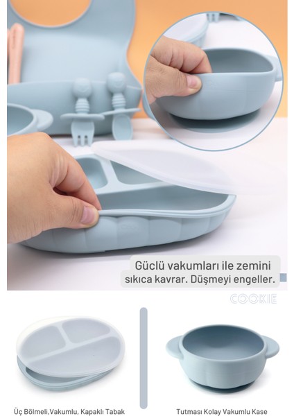 Pumpkin 11 Parça Full Bebek Beslenme Seti, Mama Seti Bpa Free, Doğal Silikon - Dusty Blue