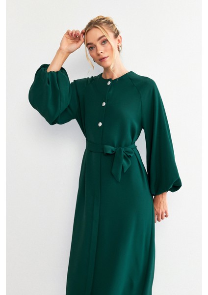 Balon Kol Düğmeli Abaya Elbise - Zümrüt fırsatları
