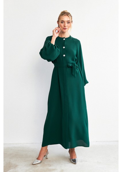 Balon Kol Düğmeli Abaya Elbise - Zümrüt indirimleri