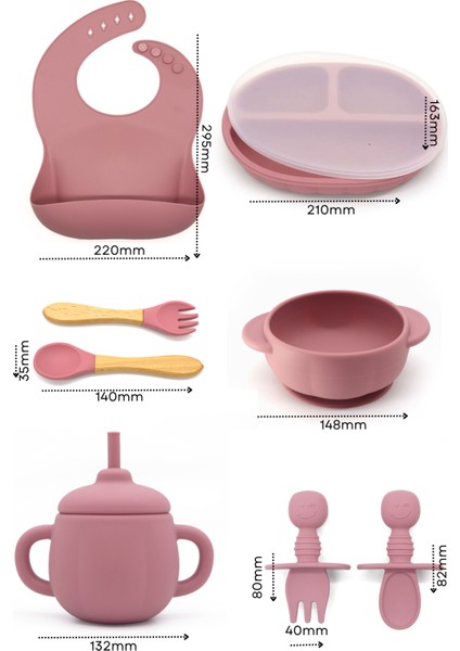 Pumpkin 11 Parça Full Bebek Beslenme Seti, Mama Seti Bpa Free, Doğal Silikon - Rose Pink