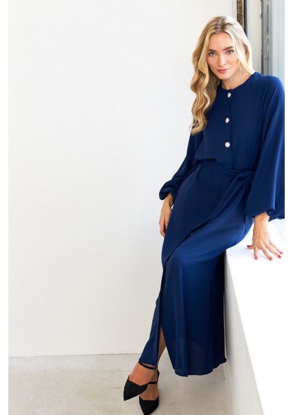 Balon Kol Düğmeli Abaya Elbise - Indigo fiyatları