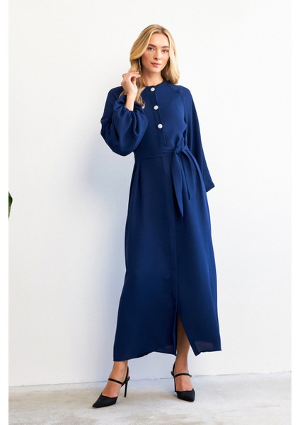 Balon Kol Düğmeli Abaya Elbise - Indigo modelleri