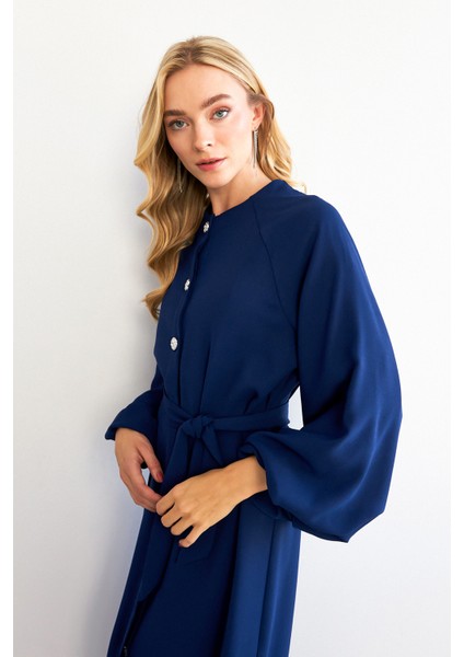 Balon Kol Düğmeli Abaya Elbise - Indigo fırsatları