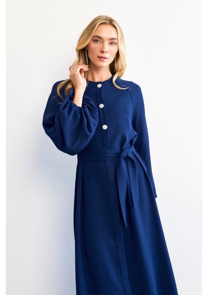Balon Kol Düğmeli Abaya Elbise - Indigo indirimleri