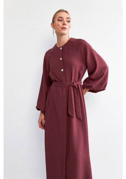 Balon Kol Düğmeli Abaya Elbise - Gül Kurusu fiyatları