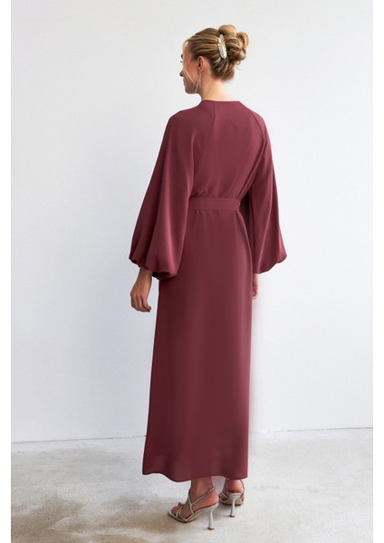 Balon Kol Düğmeli Abaya Elbise - Gül Kurusu fırsatları