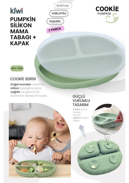 Pumpkin 11 Parça Full Bebek Beslenme Seti, Mama Seti Bpa Free, Doğal Silikon - Olive