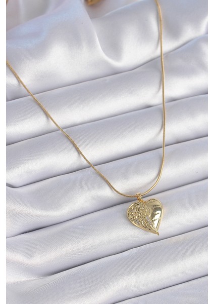 316L Çelik Zincir Gold Renk Zirkon Taşlı Kalp Kanat Işlemeli Kadın Kolye fiyatları