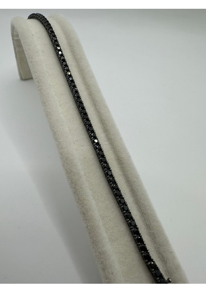 Siyah Rodajlı Taşlı Gümüş Su Yolu Unisex Bileklik