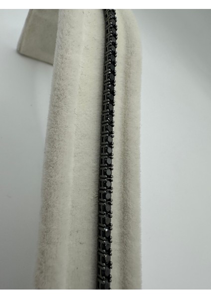 Siyah Rodajlı Taşlı Gümüş Su Yolu Unisex Bileklik