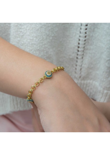 ​925 Ayar Gümüş Gold Sosyete Gözlü Zincir Bileklik fiyatları