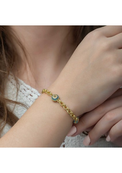 ​925 Ayar Gümüş Gold Sosyete Gözlü Zincir Bileklik modelleri