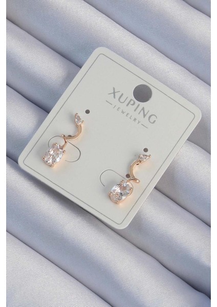 E-Bijuteri Xuping Rose Gold Renk Zirkon Taşlı Kıvrımlı Küpe