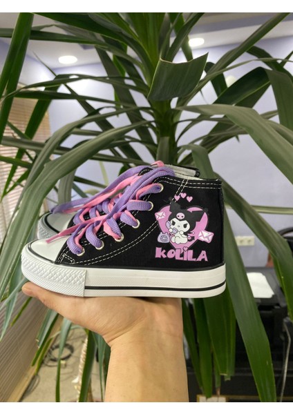 Kolila Baskılı Siyah Uzun Keten Spor Ayakkabı modelleri