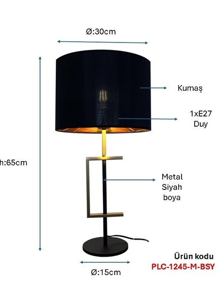 Siyah Boyalı Modern Masa Lambası Plc-1245-Ml-1bsy