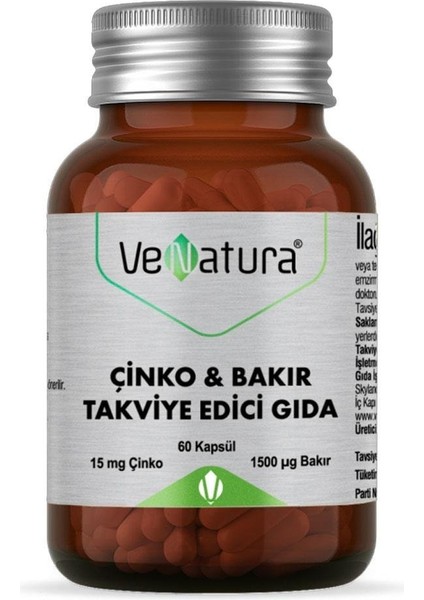 Çinko ve Bakır Takviye Edici Gıda 60 Kapsül