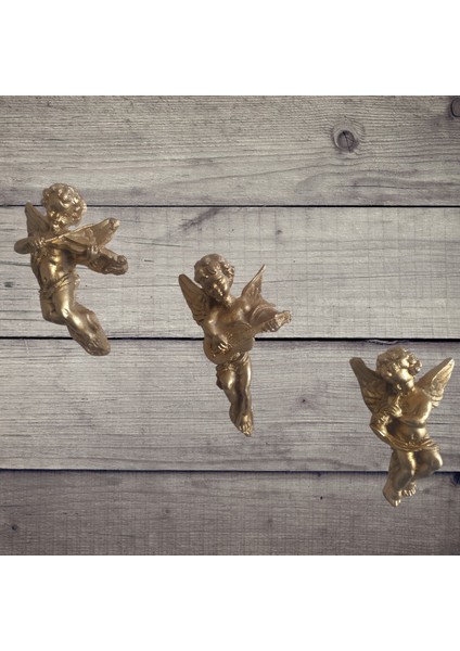 Üçlü Melek Biblo Altın Yaldız Yükseklik 12X8 Duvar Askılı