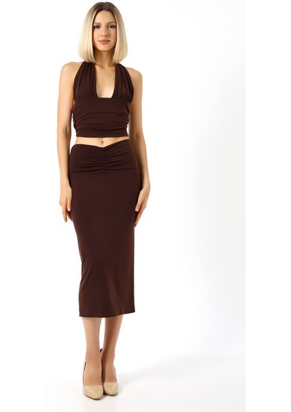 Ön Drapeli Uzun Etek 82 cm /ön Büzgülü Etek / Draped Long Skırt modelleri