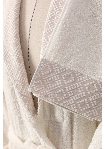 Nurpak Safir Pamuklu Aile Bornoz Seti - Krem - Gül Kurusu modelleri