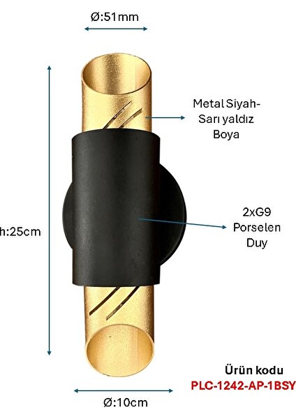 Siyah Boyalı Modern Aplik PLC-1242-AP-1BSA