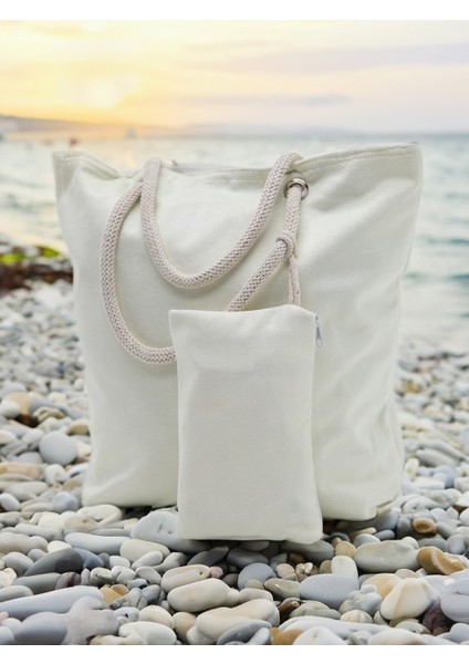 Cüzdan Hediyeli Kadın Plaj Çantası - Krem indirimleri