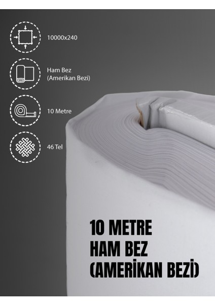 %100 Pamuk 46 Tel Amerikan Bezi Ham Bez Punch Kumaş - Beyaz 1000x