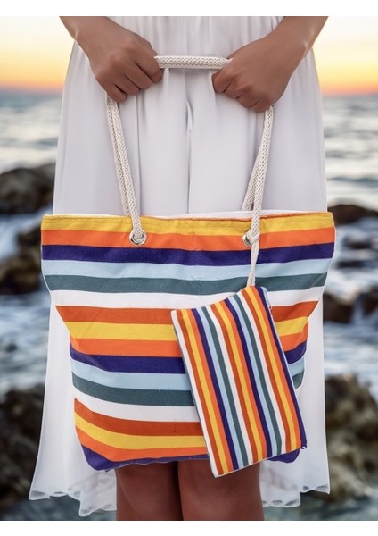 Cüzdan Hediyeli Kadın Plaj Çantası - Renkli fiyatları